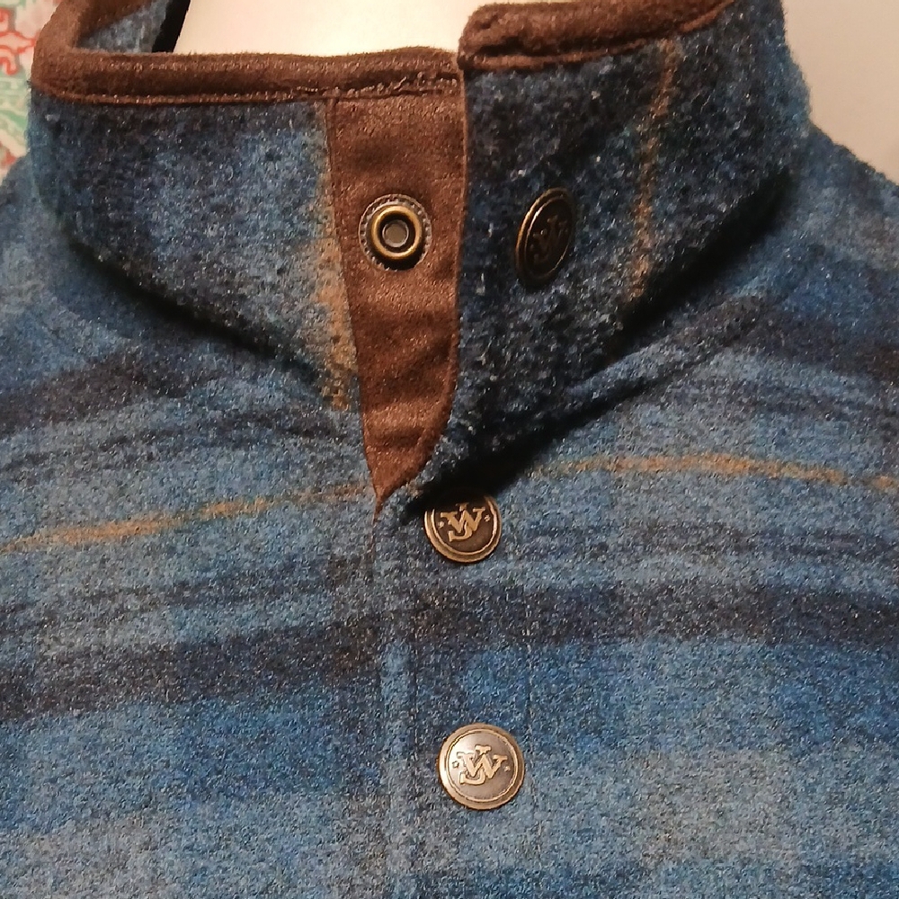John Wayne Partial Button Blue Checkered Plaid Pullover, Size XL - Picture 4 of 10